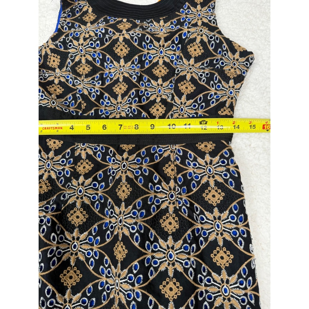Anthropologie HD in Paris sz 4 Cutwork Column Geo Dress Black Gold Blue Lace - Picture 5 of 12